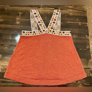 Madewell  Orange Knit Tank‎ Top with Embroidered Sleeves